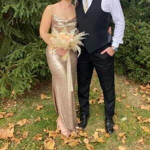 Champagne sequin Revelry bridesmaid dress